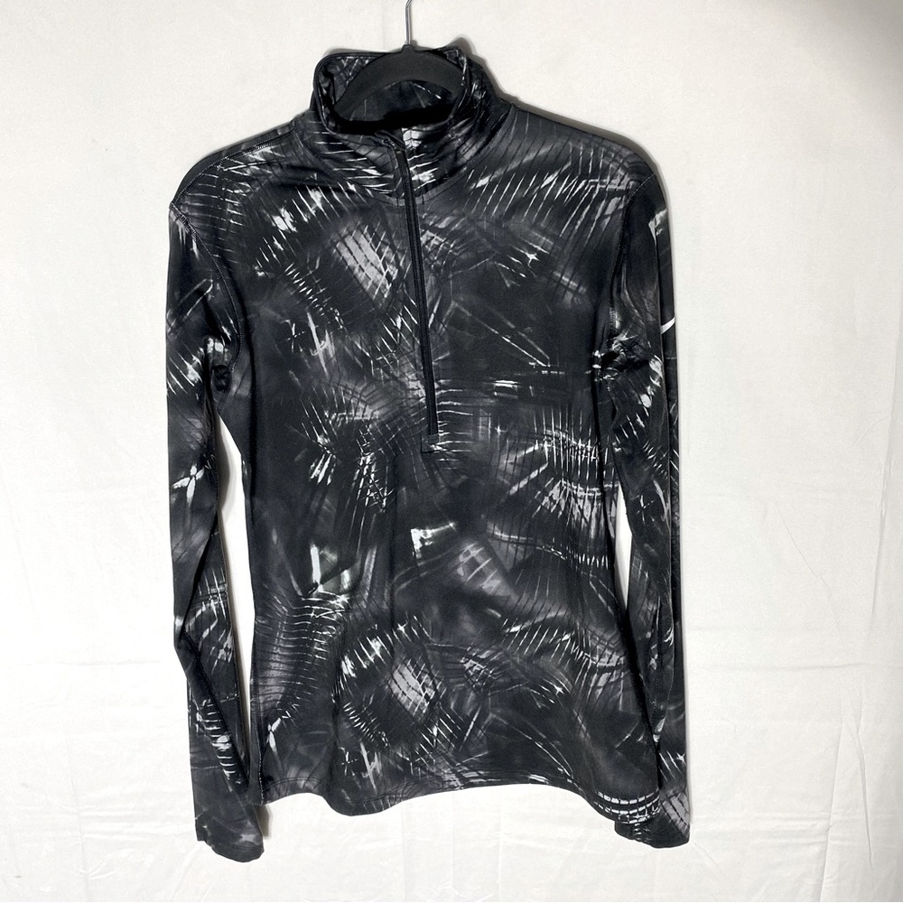 Nike Dri Fit Black White Abstract Print Half Zip Mock Neck Running Shirt L